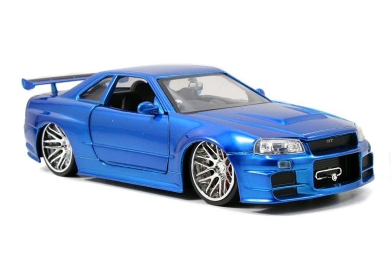  Mô hình xe Brian's 2002 Nissan Skyline GT-R R34 Blue Fast & Furious full open tỉ lệ 1:24 Jada toys 