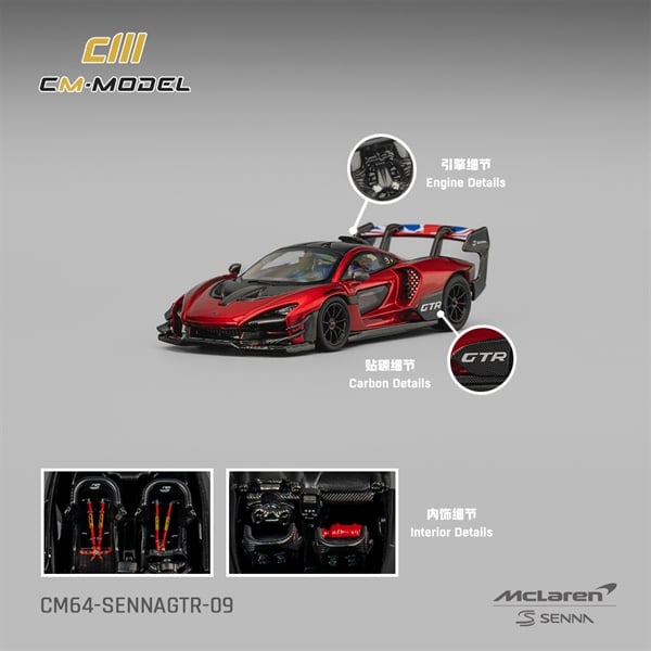  Mô hình xe Mclaren Senna GTR Metallic red tỉ lệ 1:64 CM model CM64-SENNAGTR-09 