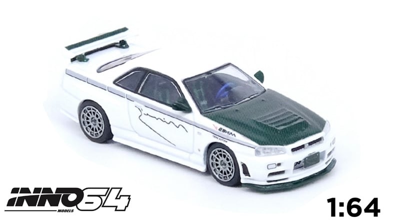  Mô hình xe Nissan GTR skyline R34 Nismo R-tune Mines white tỉ lệ 1:64 Inno64 models 