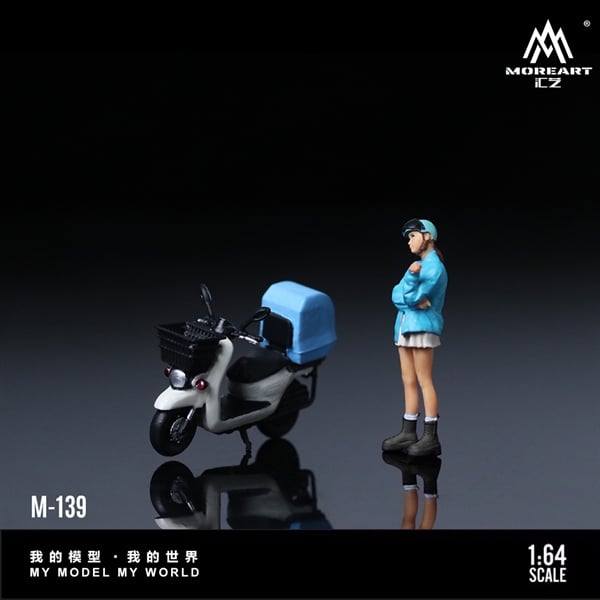  Mô hình nhân vật figure và xe White-Blue Motorcycle Figure tỉ lệ 1:64 MoreArt MO222139 