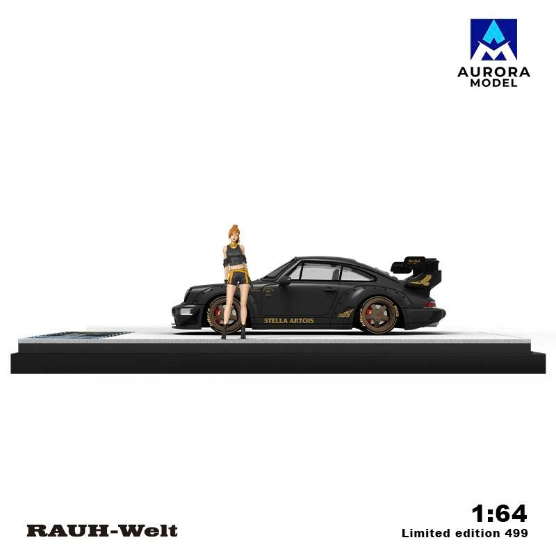  Mô hình xe Porsche Rauth Welt RWB946 Matt black limited 499pcs tỉ lệ 1:64 Aurora model AM640875 