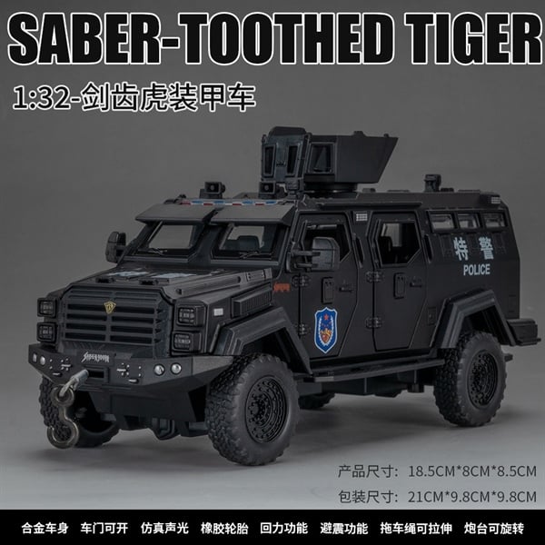  Mô hình xe cảnh sát bọc thép SWAT có đèn có âm thanh tỉ lệ 1:32 Chezhi OT32025 