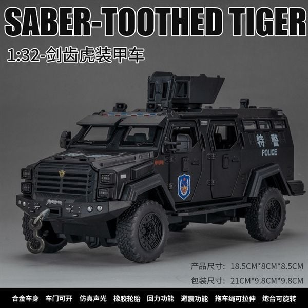  Mô hình xe cảnh sát bọc thép SWAT có đèn có âm thanh tỉ lệ 1:32 Chezhi OT32025 