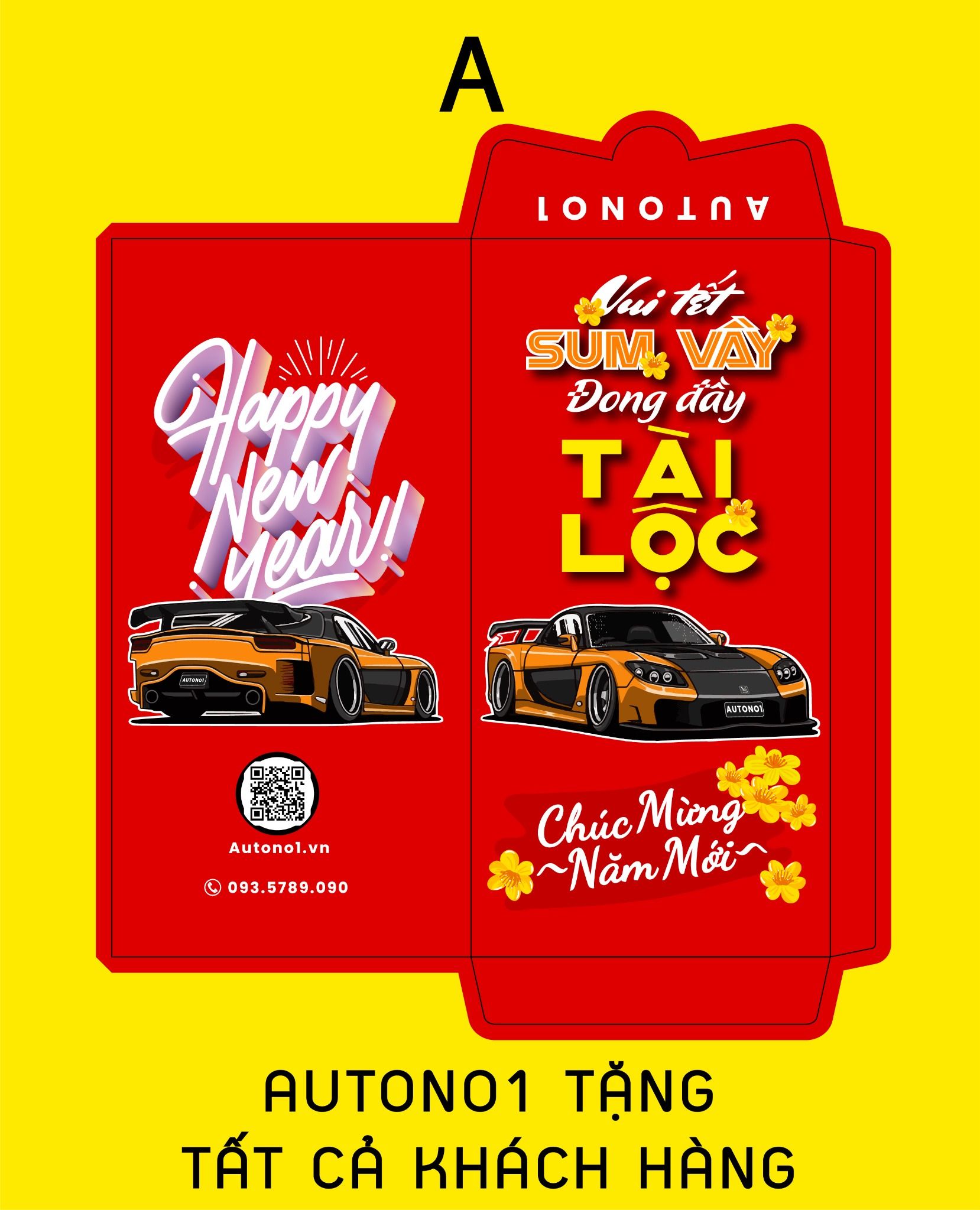  Bao lì xì hình xe kiểu bao dọc chúc mừng năm mới 2025 kích thước 8x16cm Autono1 LX008 