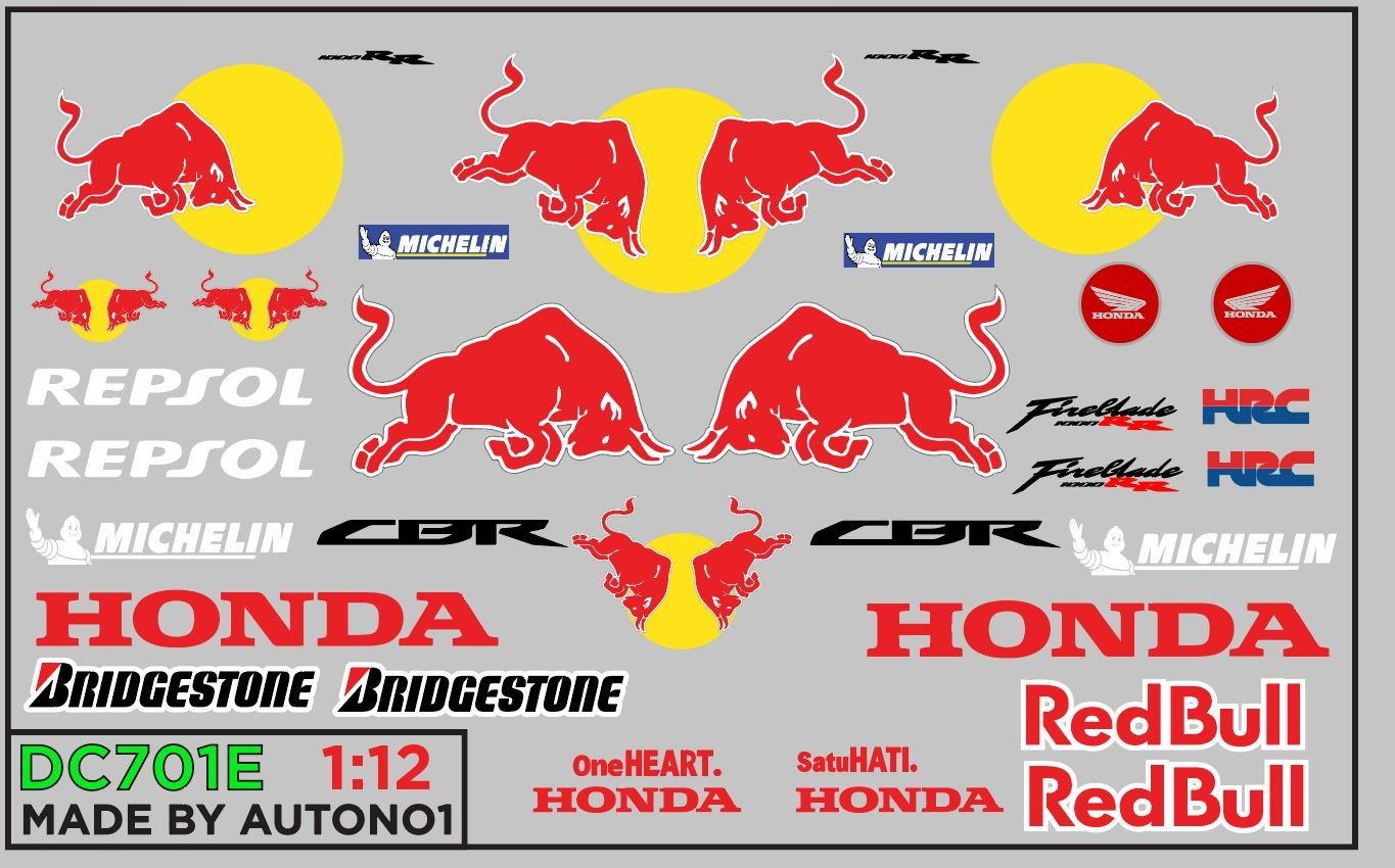  Decal nước cho Honda Redbull CBR 1000rrr Fireblade hrc dán mọi nền màu cho xe mô hình tỉ lệ 1:12 DC701E 