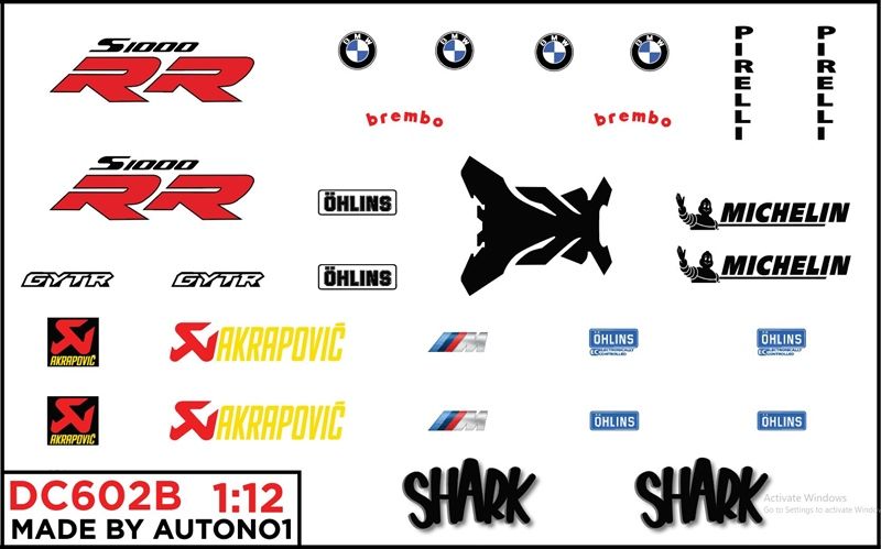  Decal nước độ BMW S1000 - RR - Shark cho mô tô tỉ lệ 1:12 Autono1 DC602b 