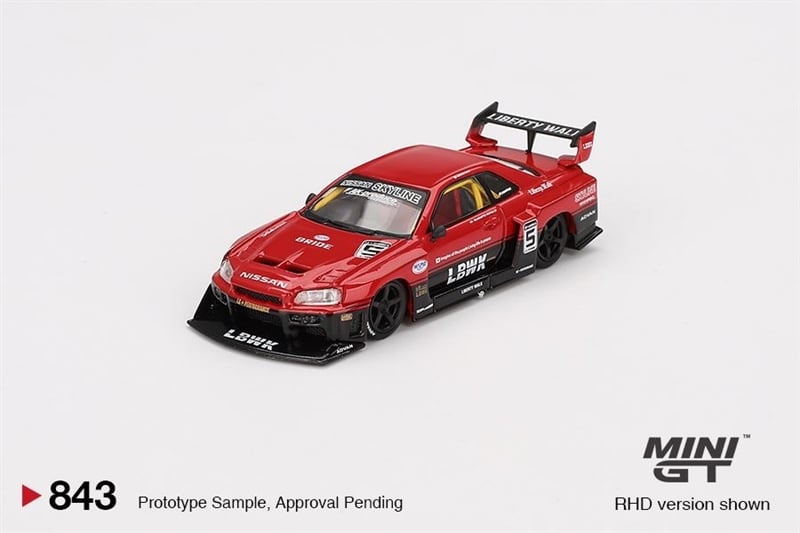  Mô hình xe Nissan LB-ER34 Super Silhouette SKYLINE Red/Black card tỉ lệ 1:64 MGT00843-BL 