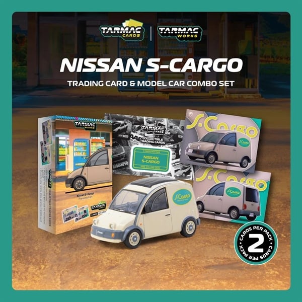  Mô hình xe Nissan S-Cargo Presentation, White Model Car + Trading Cards Combo Set tỉ lệ 1:64 Tarmac Works T64G-073-PRE 