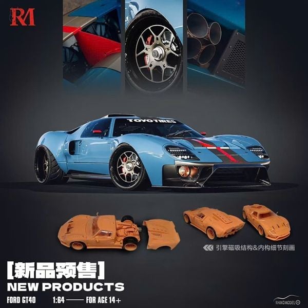 Mô hình xe đua Ford GT40 Ruffian Cars mở được nắp máy limited 999pcs tỉ lệ 1:64 Rhino model RM OT64420 