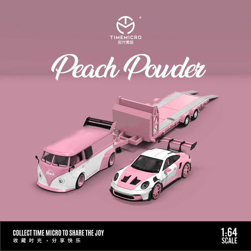  Mô hình xe Volkwagen T1 - Porsche 992 GT3 RS Peach Pink Powder tỉ lệ 1:64 Time micro 
