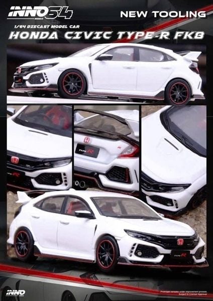  Mô hình xe Honda Civic Type R ( FK8 ) white tỉ lệ 1:64 Inno64 IN64-FK8-WHI 