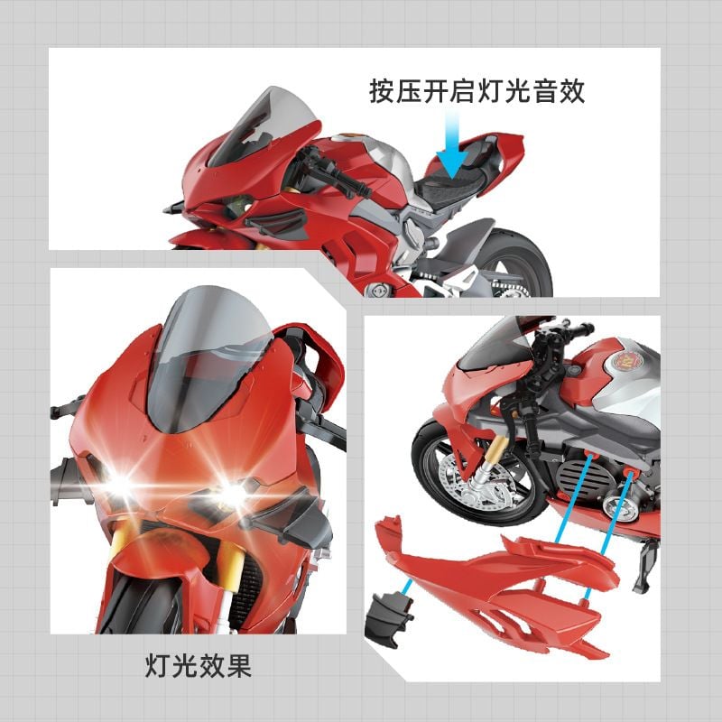  Mô hình xe lắp ráp Ducati V4 hợp kim có âm thanh có đèn 1:12 Alloy Model MT032 