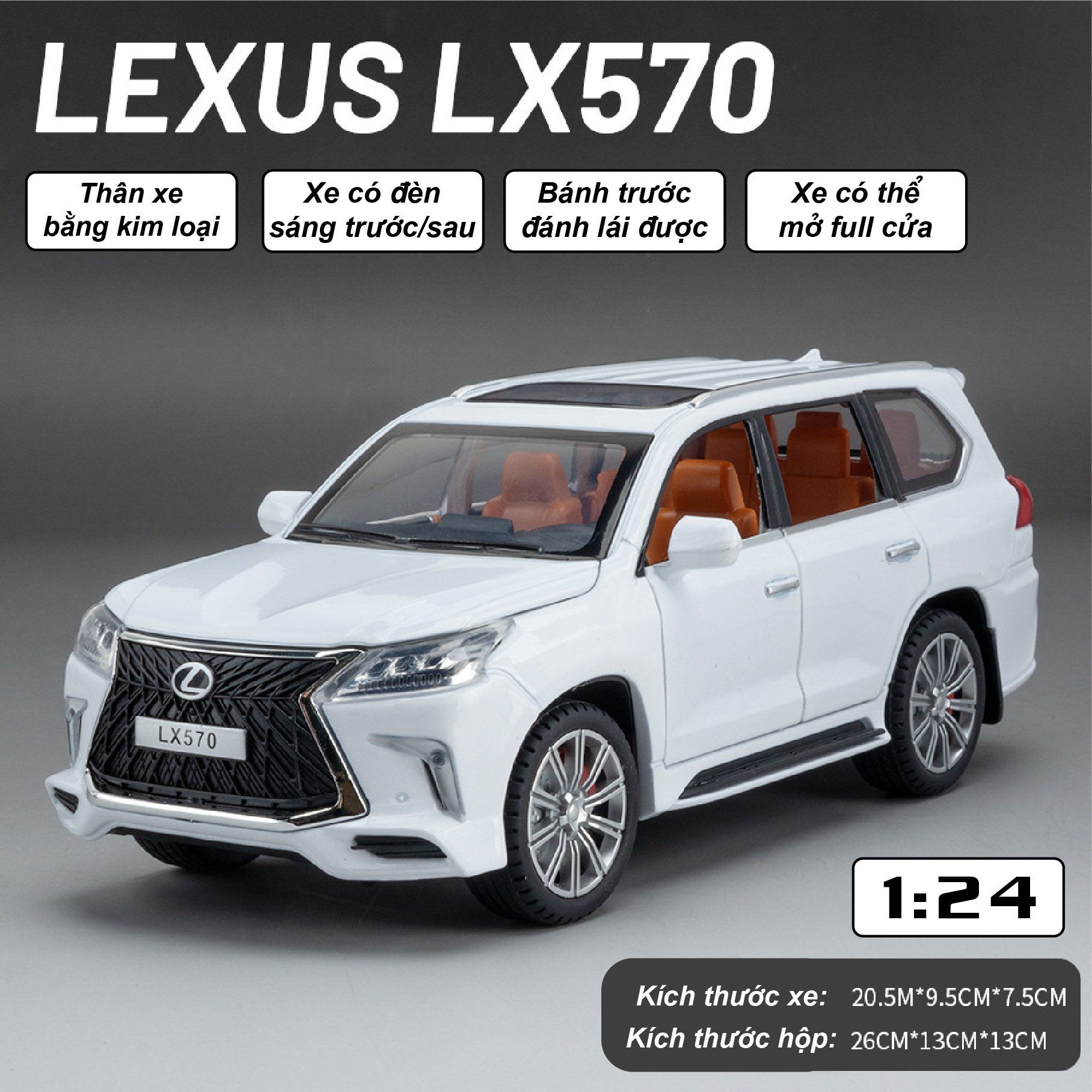  Mô hình xe ô tô Toyota Lexus LX570 có âm thanh - đèn tỉ lệ 1:24 Alloy model OT349 
