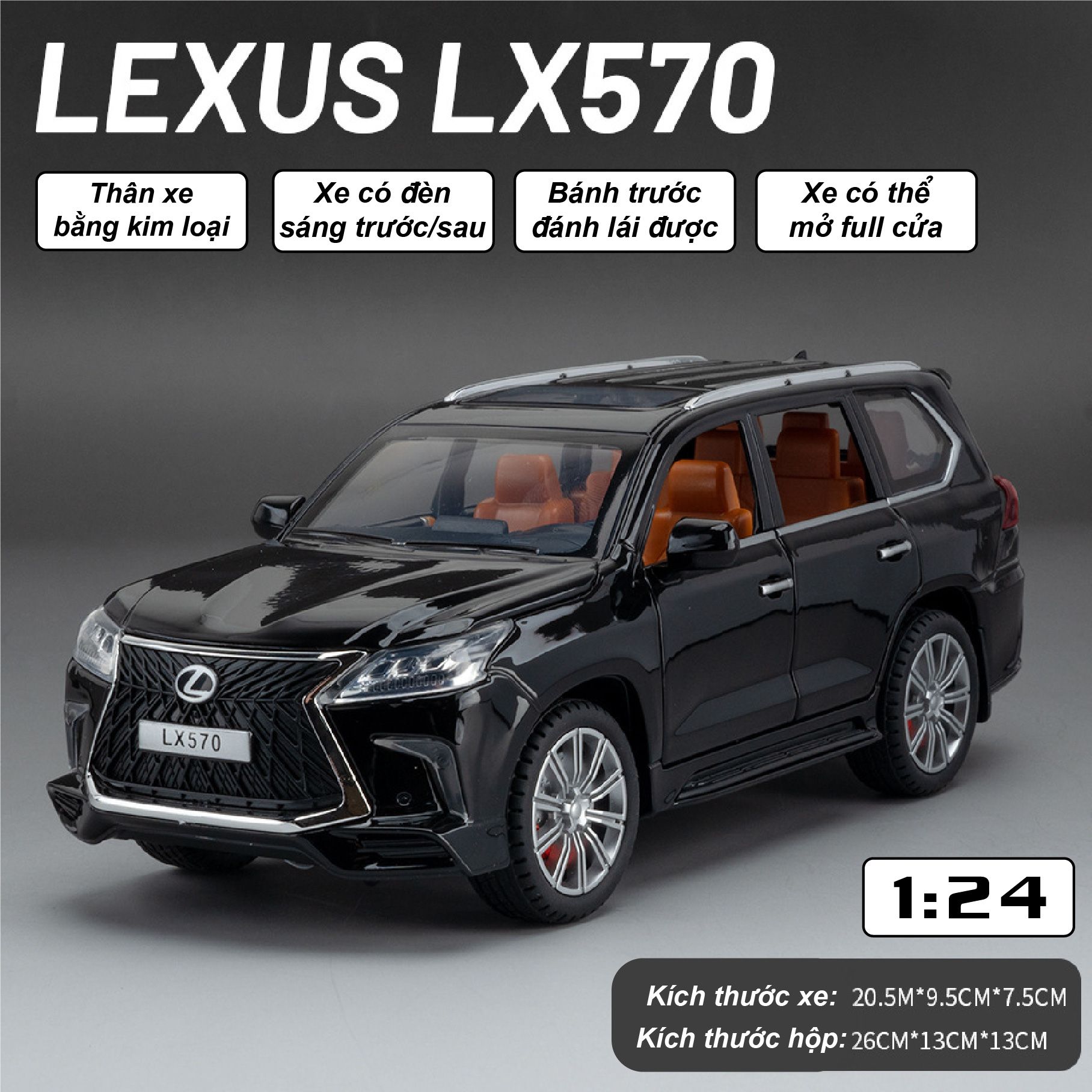  Mô hình xe ô tô Toyota Lexus LX570 có âm thanh - đèn tỉ lệ 1:24 Alloy model OT349 