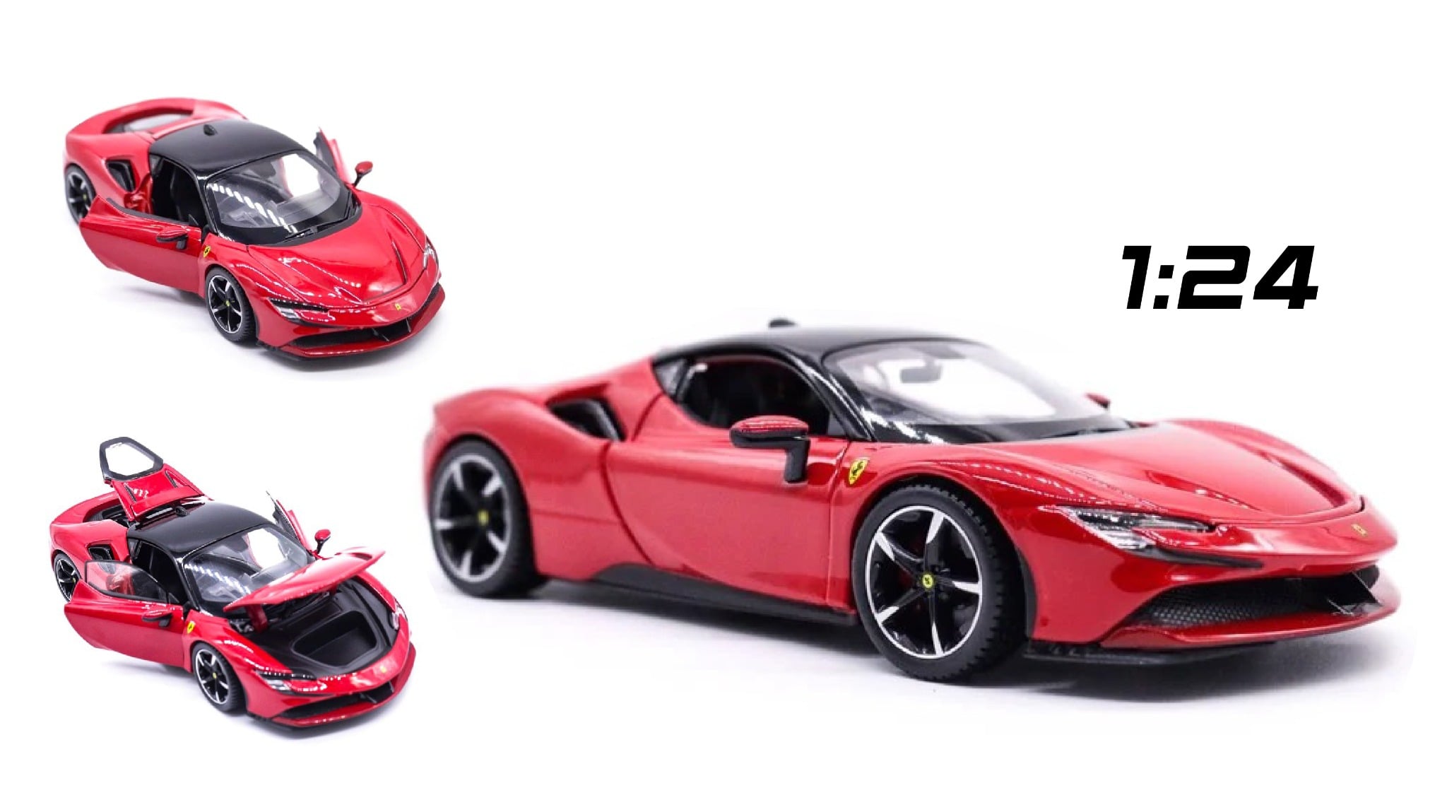 Mô hình xe Ferrari Sf90 Stradale đánh lái được full open 1:24 Bburago OT577 