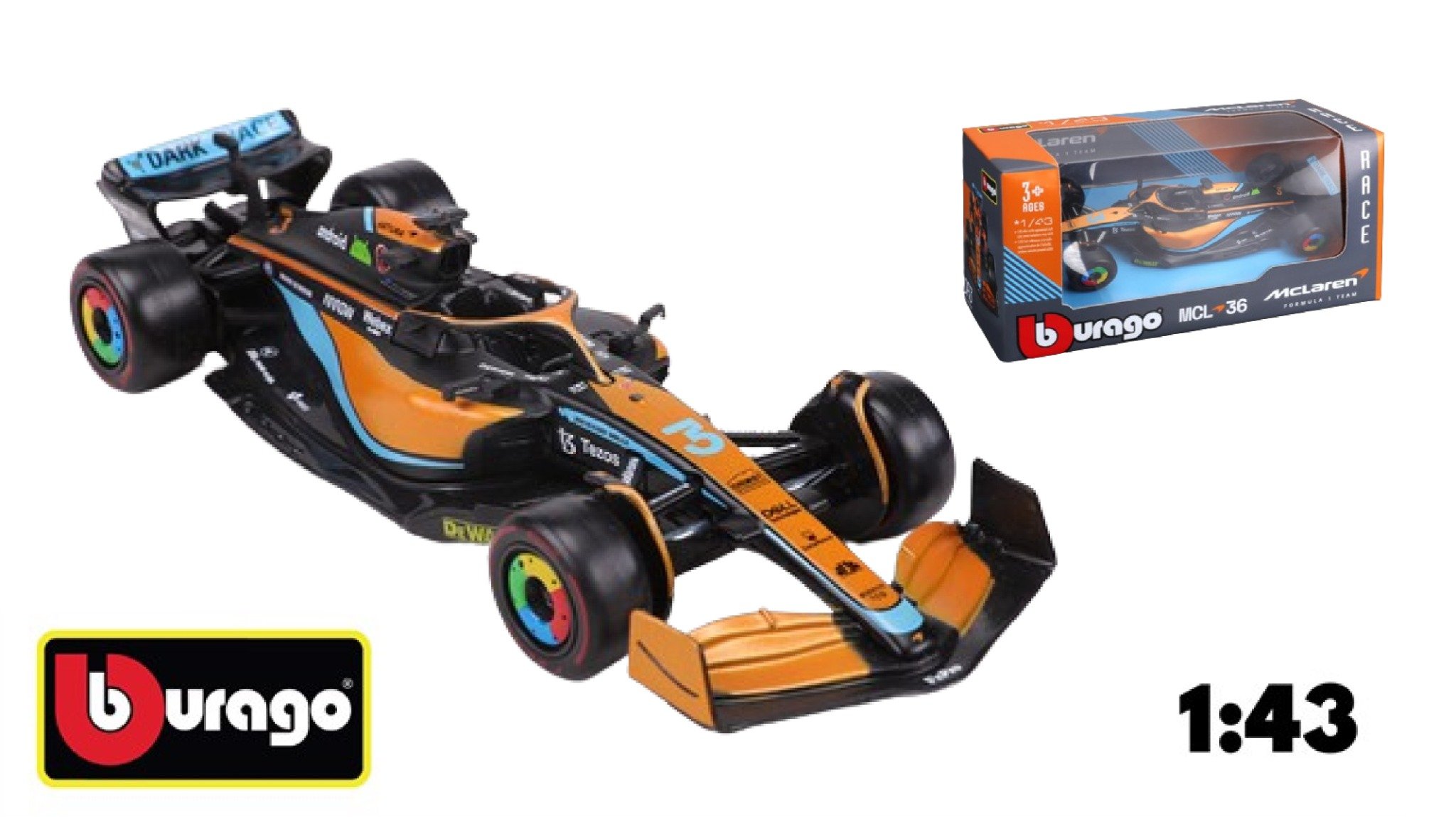  Mô hình xe đua F1 McLaren MCL36 2022 #3 - #4 Hybrid 1:43 Bburago OT023 