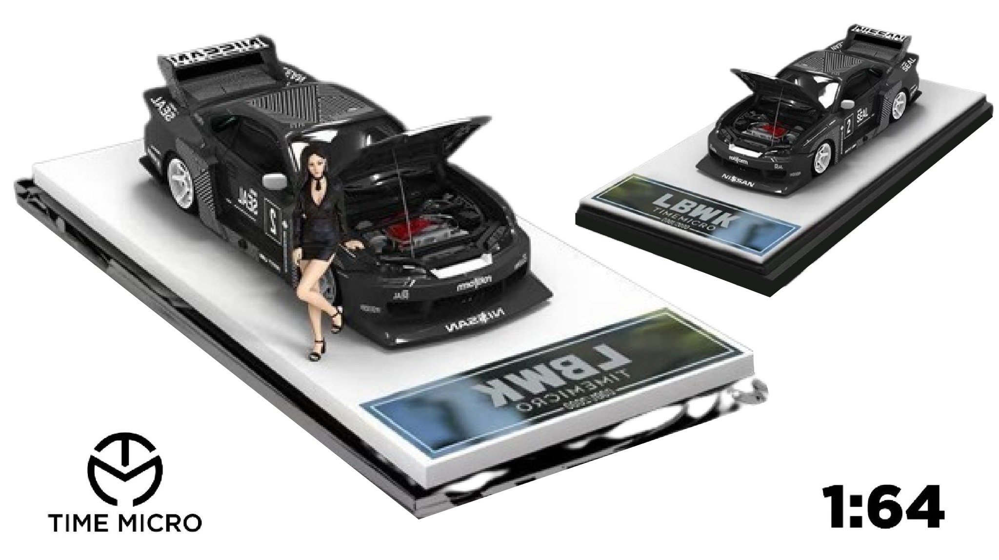  Mô hình xe ô tô Nissan Silvia S15 LBWK Black tỉ lệ 1:64 Time micro TM646002 