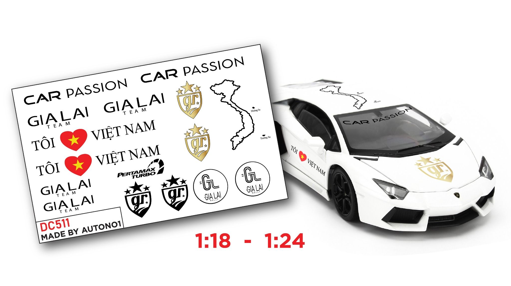  Decal nước Car Passion - Gia Lai Team Autono1 dán mọi nền màu cho xe mô hình DC511 