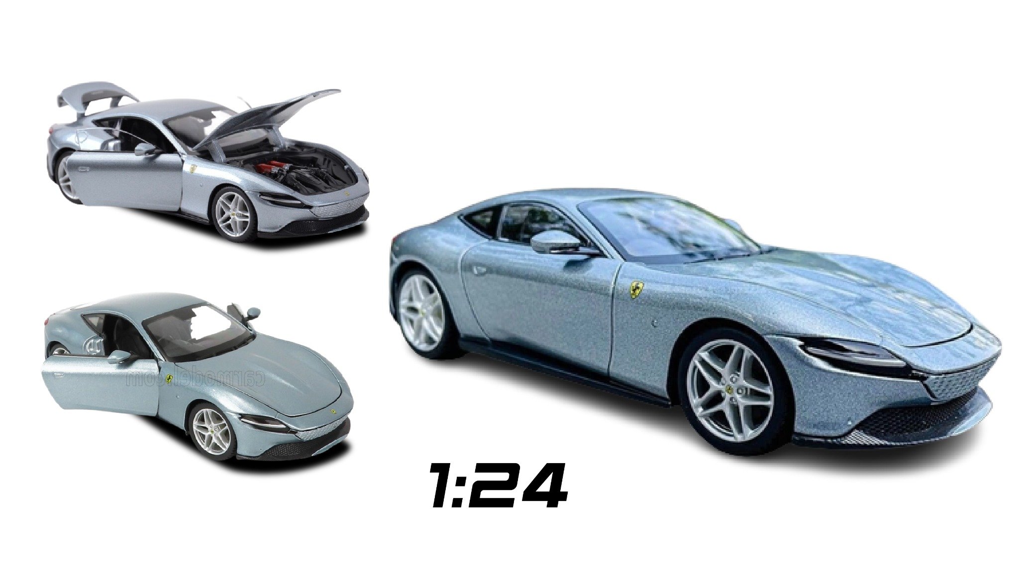  Mô hình xe Ferrari Roma Silver đánh lái được full open 1:24 Bburago OT618 