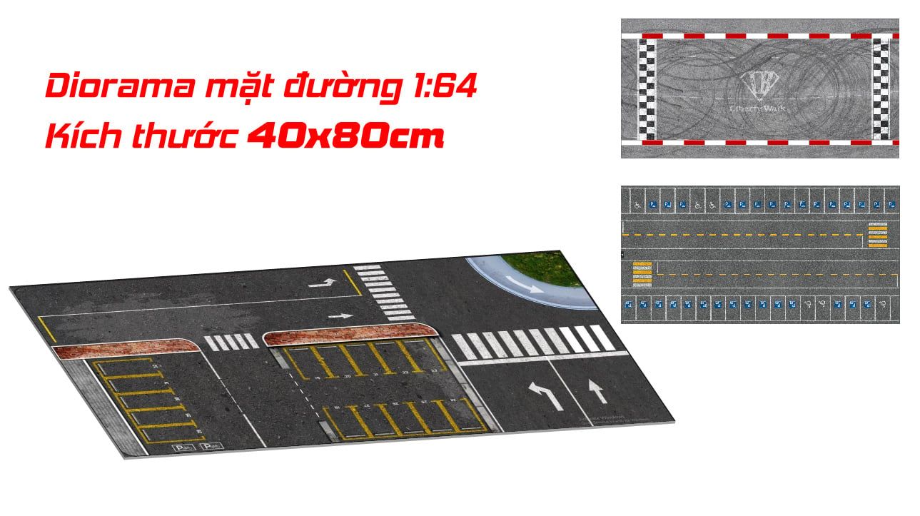  Diorama mặt đường drift/ bãi đỗ xe parking in PP cán mờ chống nước bụi bẩn khổ dài 40x80cm cho xe mô hình 1:64 DR037 