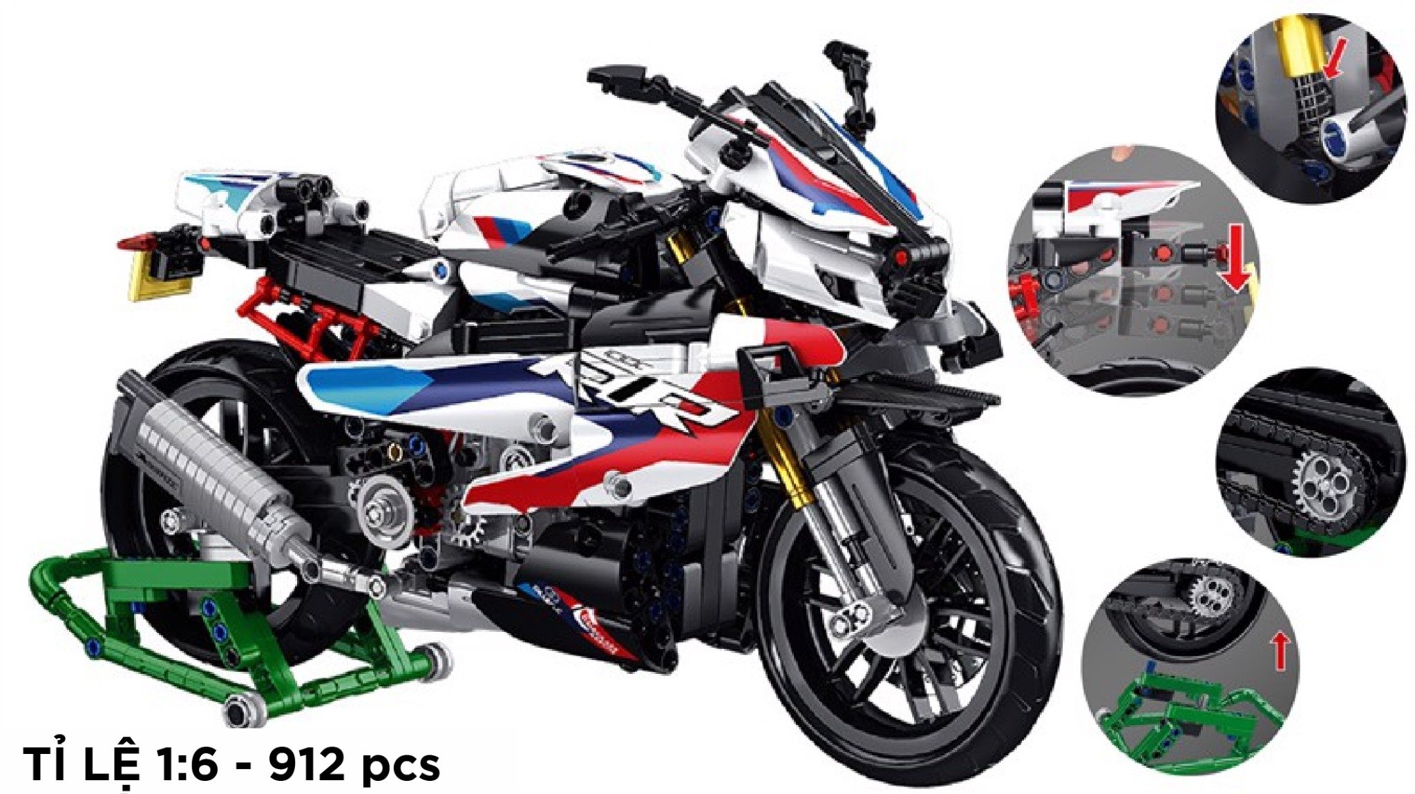  Mô hình xe mô tô lắp ghép BMW M1000RR SBK Technic 912 pcs tỉ lệ 1:6 LG003 