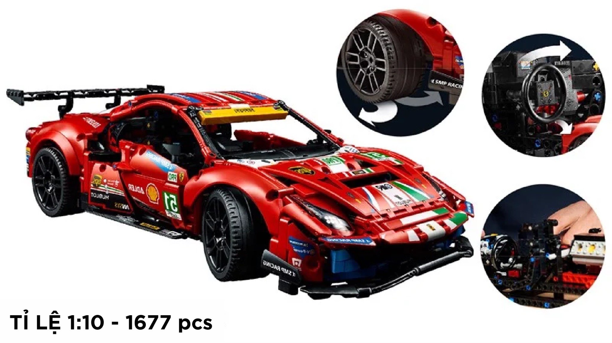  Mô hình xe ô tô lắp ghép Ferrari 488 GTE No.51 Technic 1677 pcs tỉ lệ 1:10 LG008 