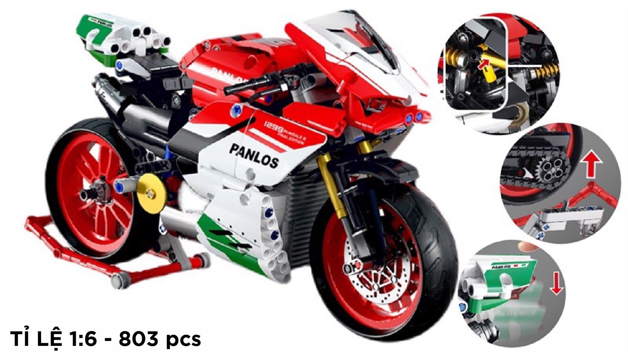  Mô hình xe mô tô lắp ghép Ducati 1299 Panigale R Technic 803 pcs tỉ lệ 1:6 LG005 