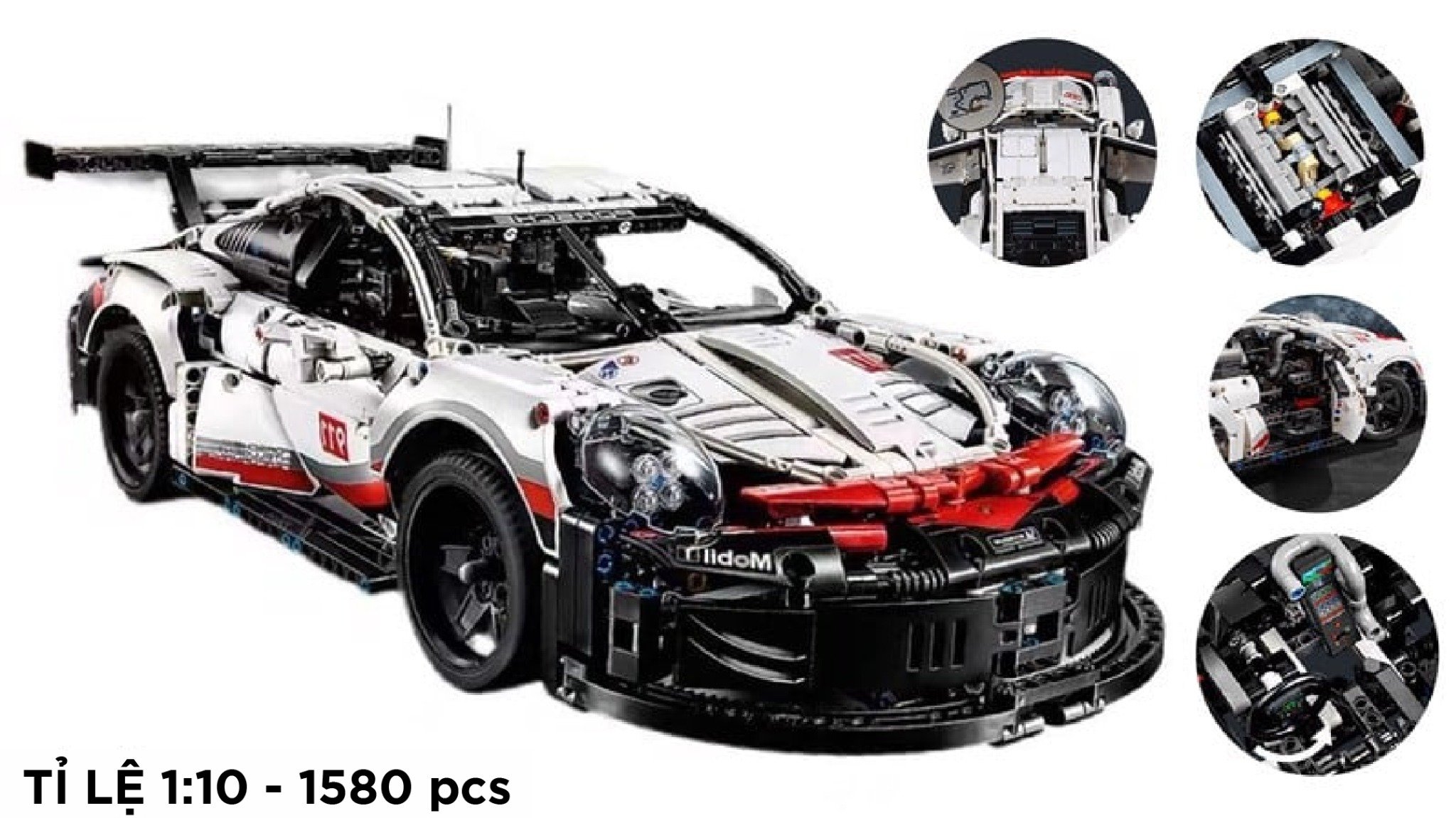  Mô hình xe ô tô lắp ghép Porsche 911 RSR Technic 1580 pcs tỉ lệ 1:10 LG004 