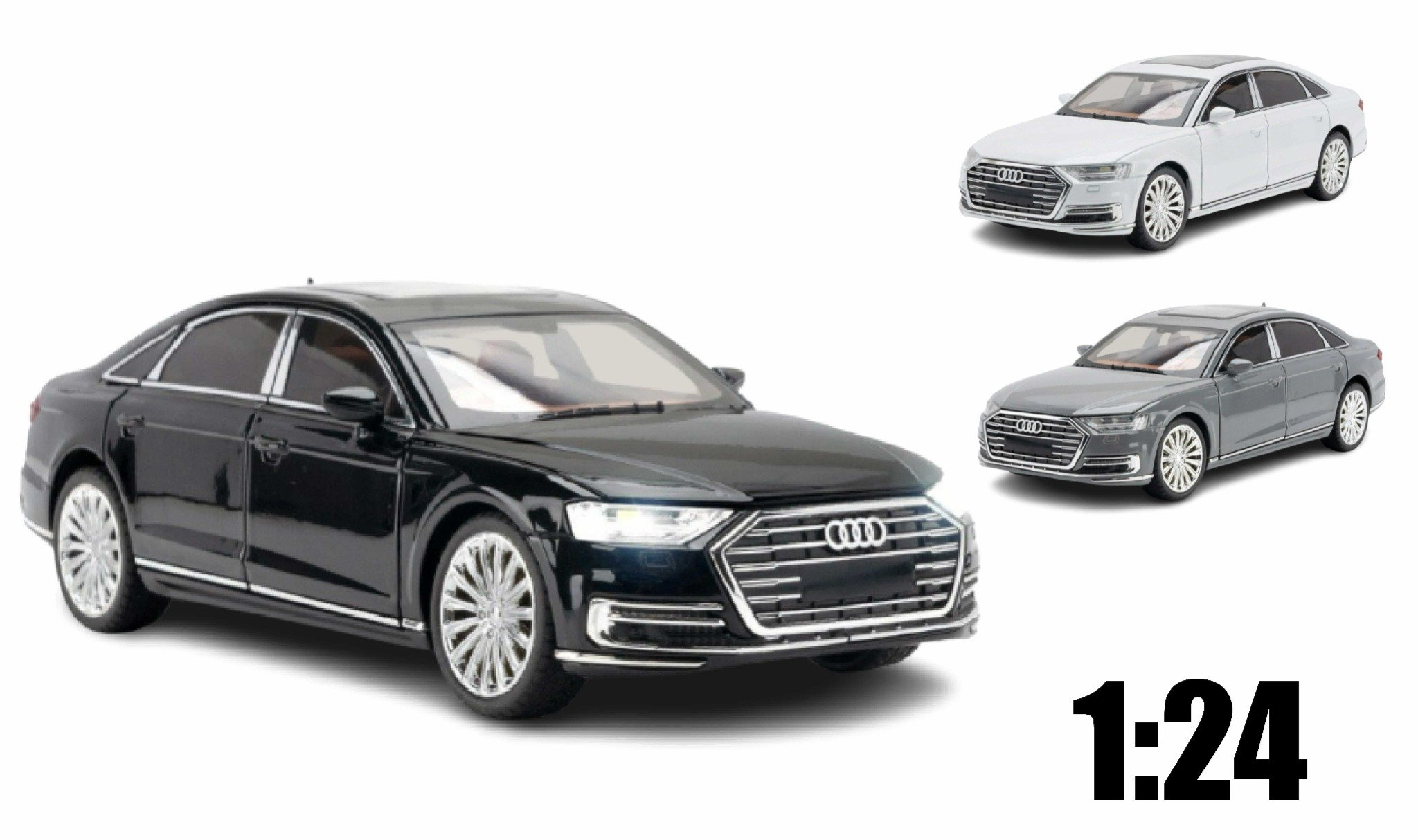  Mô hình xe siêu sang Audi A8 full open có còi đánh lái được hộp xốp 1:24 Che zhi OT173 