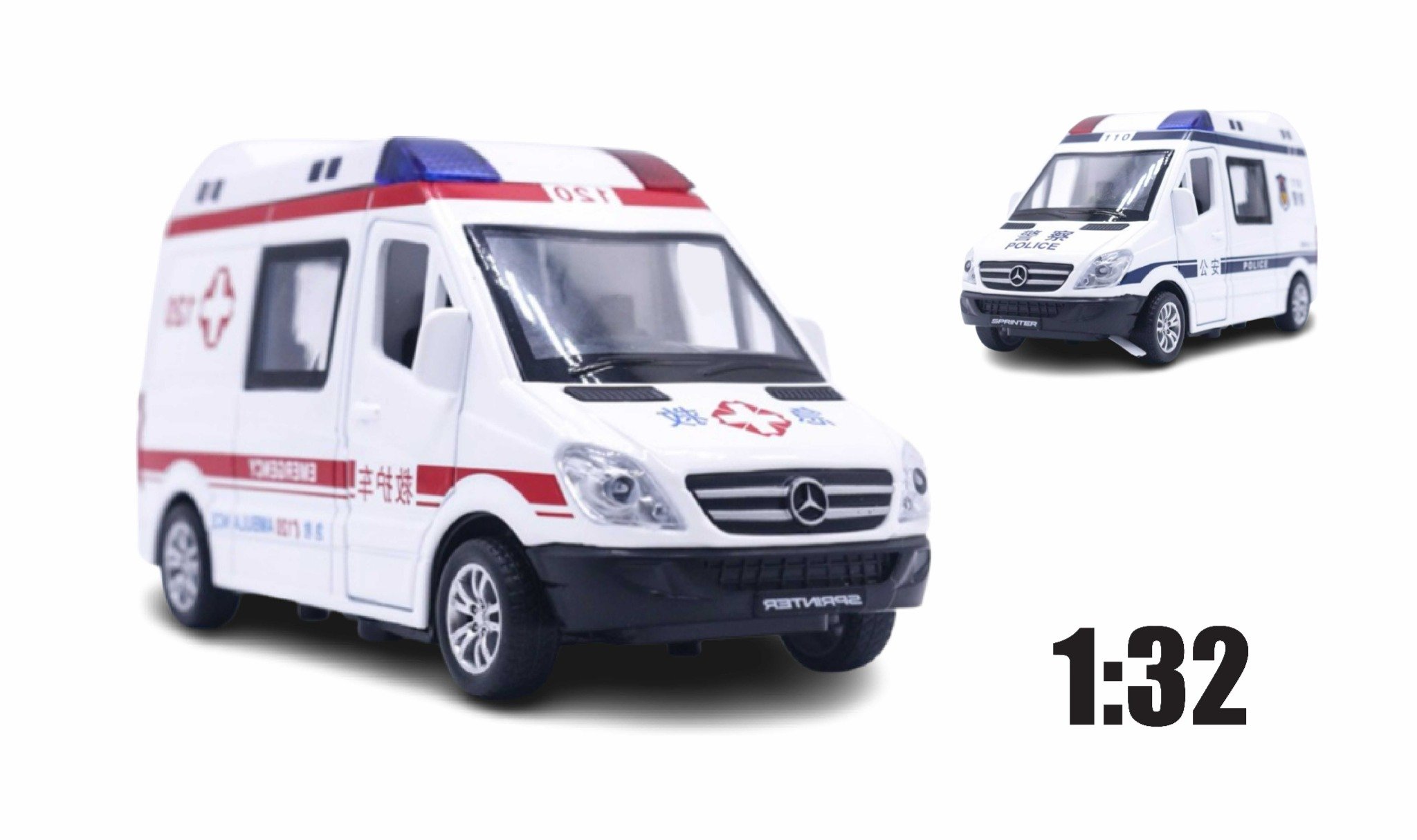  Mô hình xe cứu thương Mercedes Benz Sprinter tỉ lệ 1:32 Double House OT128 