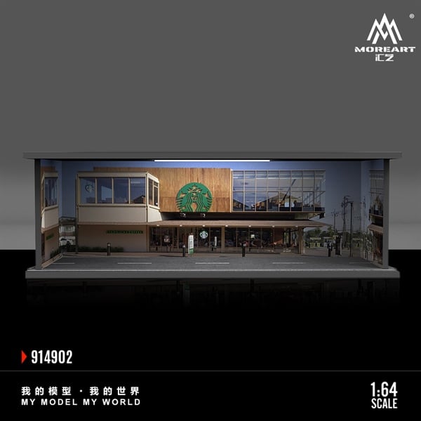  Hộp trưng bày mica mô phỏng cửa hàng Starbucks có đèn kích thước 30x13.3x10cm tỉ lệ 1:64 MoreArt MO914902 