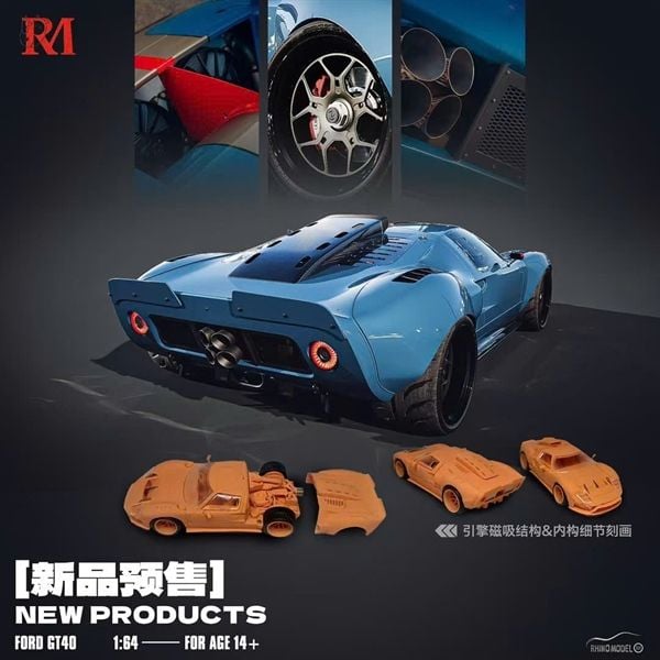  Mô hình xe đua Ford GT40 Ruffian Cars mở được nắp máy limited 999pcs tỉ lệ 1:64 Rhino model RM OT64420 