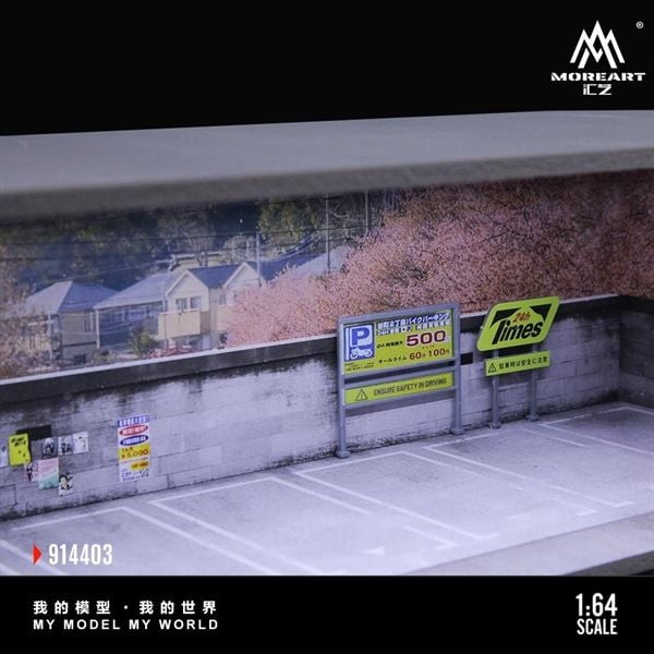  Hộp trưng bày mô phỏng bãi đỗ xe cạnh vường hoa anh đào Sakura Parking Lot - Lighting Edition Scene có đèn - mica tỉ lệ 1:64 MoreartMO914403 