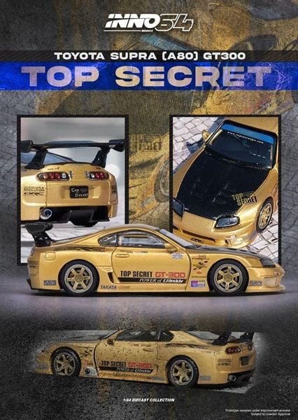 Mô hình xe Toyota Supra A80 Top secret GT300 tỉ lệ 1:64 Inno64 model IN64-A80TS-GOLD 