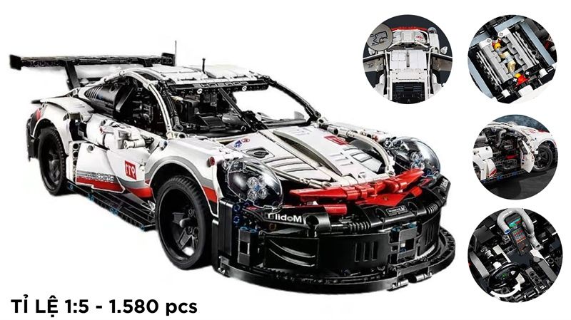  Mô hình xe ô tô lắp ghép Porsche 911 RSR Technic 1580 pcs tỉ lệ 1:10 LG004 