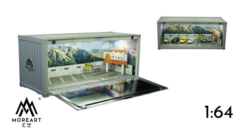  Hộp trưng bày container mô phỏng bãi đậu xe phong cảnh 36x14x14 có đèn, nắp mica tỉ lệ 1:64 Time Box-MoreArt TB400201 