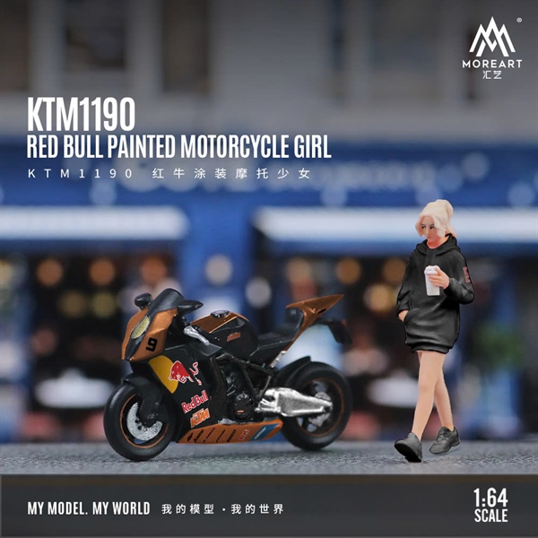  Mô hình set KTM1190 Red Bull Painted Motorcycle Girl Doll Set tỉ lệ 1:64 MoreArt MO222119 
