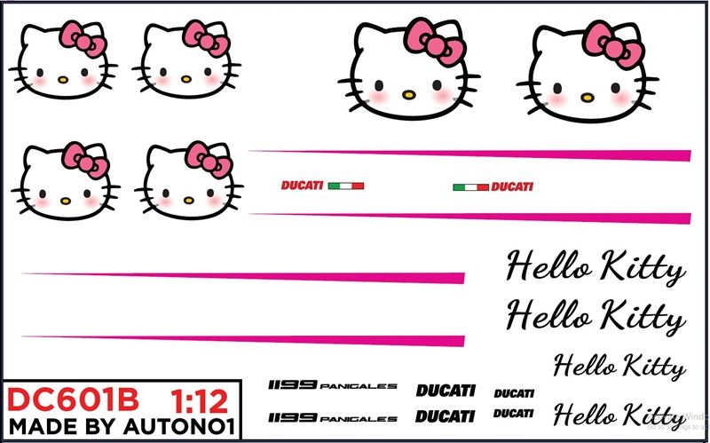  Decal nước độ Ducati 1199 Hello Kitty Pink White tỉ lệ 1:12 Autono1 DC601b 