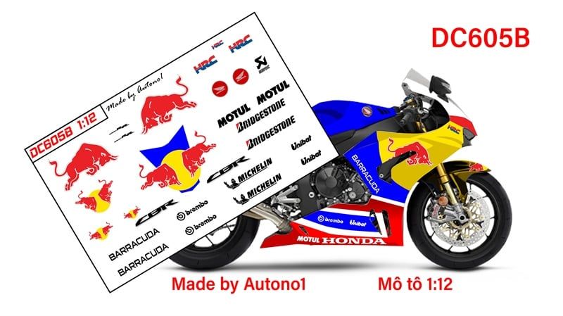 DECAL NƯỚC ĐỘ REDBULL CHO HONDA CBR 1000RR-R 2020 1:12 AUTONO1 DC605B