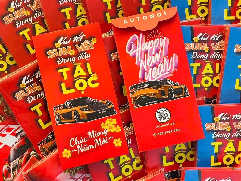  Bao lì xì hình xe kiểu bao dọc chúc mừng năm mới 2025 kích thước 8x16cm Autono1 LX008 