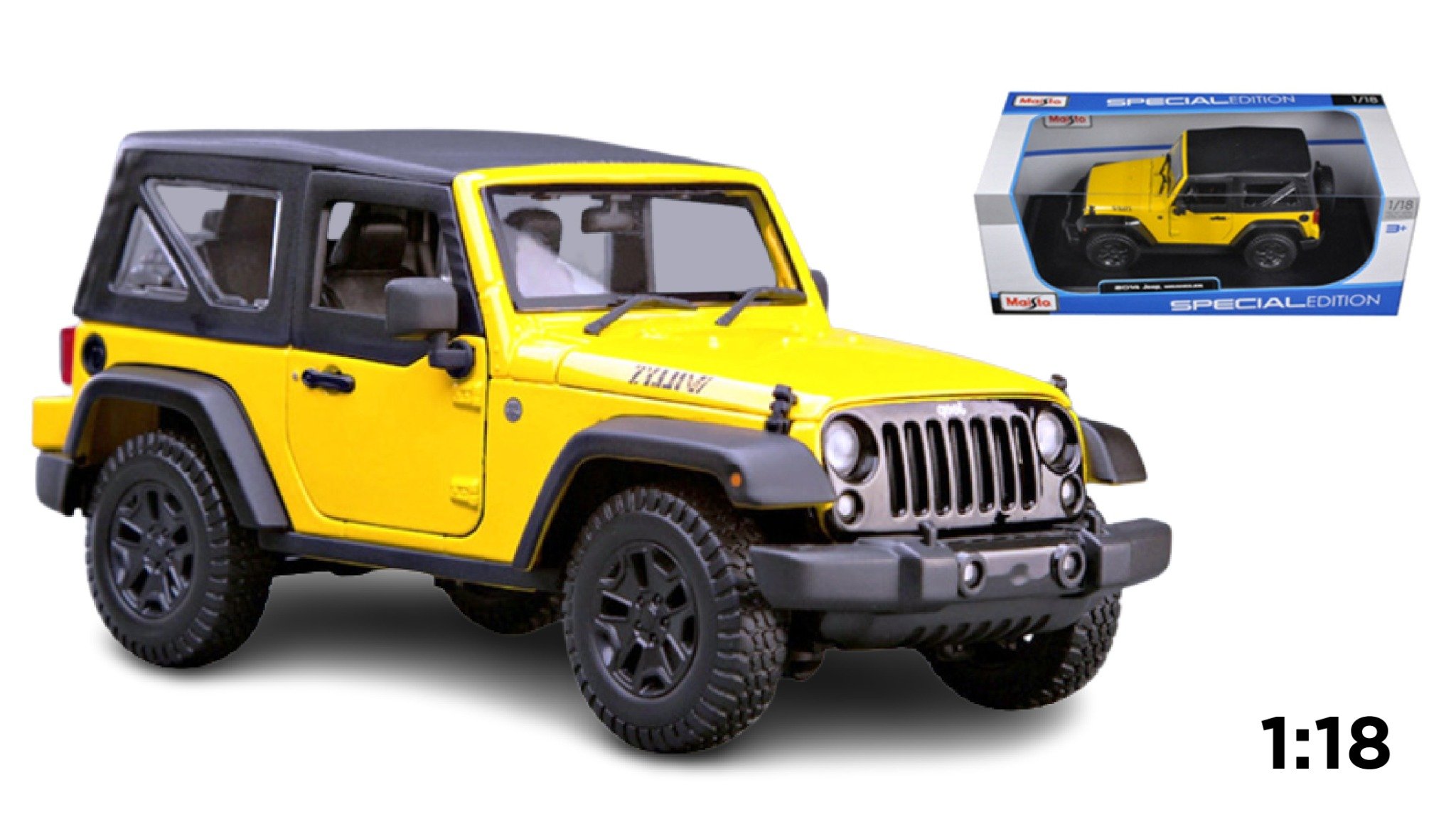  Mô hình xe Jeep Wrangler 2014 yellow có mui 1:18 Maisto 2636 