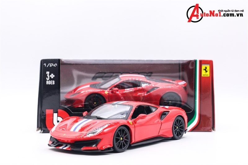  Mô hình xe Ferrari 488 Pista Red đánh lái được phiên bản có đế 1:24 Bburago 5836 
