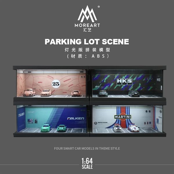  Hộp trưng bày mô phỏng bãi đỗ xe Parking lot custom HKS racing bằng nhựa + có đèn tỉ lệ 1:64 MoreArt MO960106 