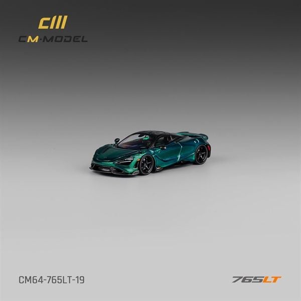  Mô hình xe Mclaren 765LT Chrome Green Full carbon hộp mica 1:64 CM Model CM64-765LT-19 