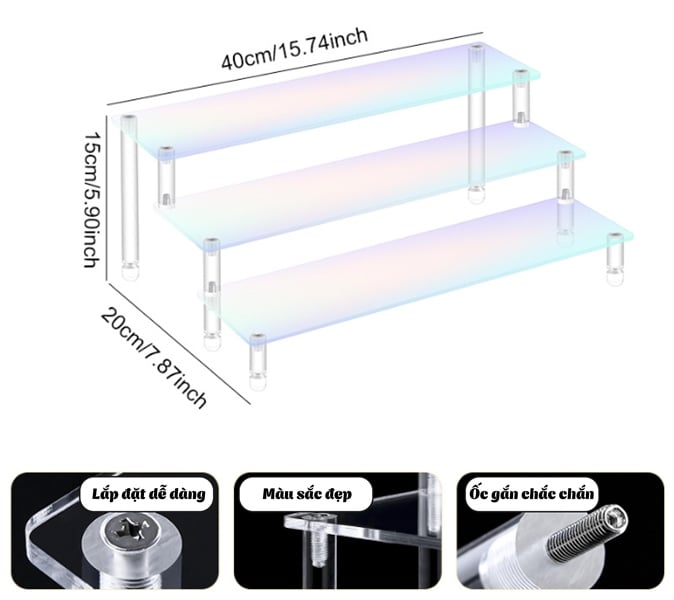  Kệ mica trưng bày màu Gardient các sản phẩm mô hình xe, nhân vật, sơn nhiều tầng PK509 