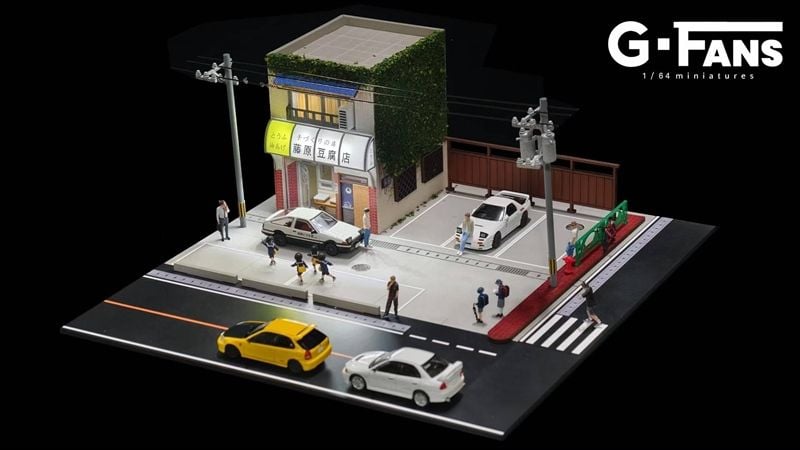  Hộp trưng bày mô phỏng quán ăn đậu hủ và bãi đỗ xe Nhật có đèn tỉ lệ 1:64 G FAN-MODELS 710039 