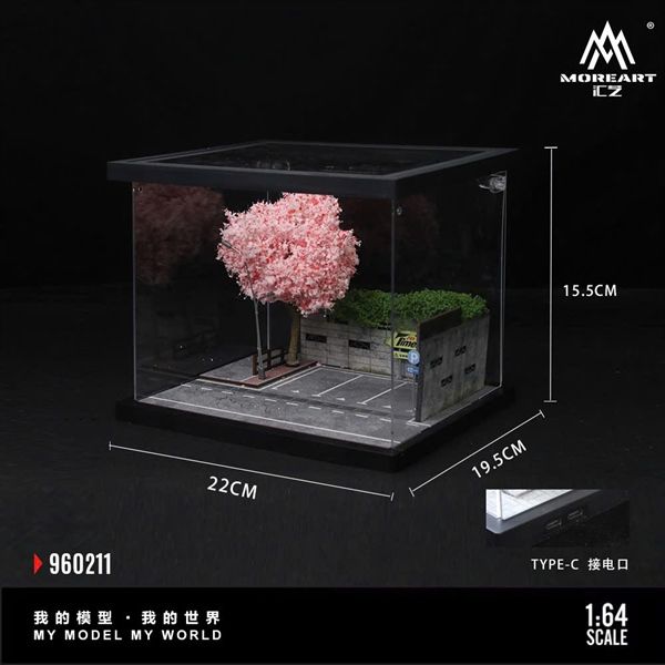  Hộp trưng bày mô phỏng bãi đỗ xe đường phố hộp mica có đèn kích thước 22x19.5x15.5cm tỉ lệ 1:64 More Art MO960211 