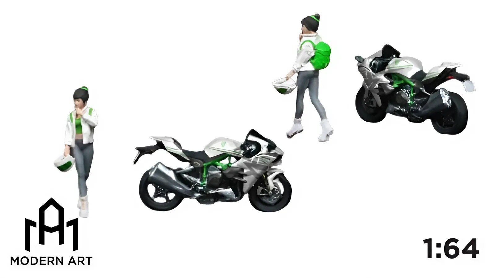  Mô hình nhân vật và mô tô Kawasaki White Floral Girl Motorcycle figure Set tỉ lệ 1:64 modernart More art MO222097 