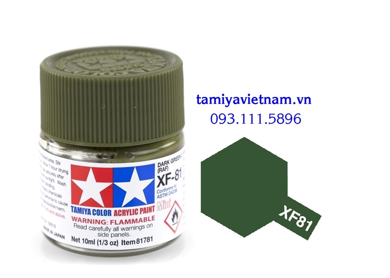  Acrylic mini xf81 dark green 2 raf sơn mô hình màu xanh lá đậm10ml Tamiya 81781 