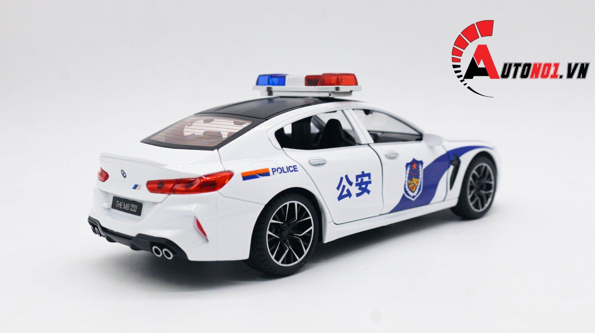  Xe mô hình ô tô Bmw M8 Police White tỉ lệ 1:24 Jinlifang OT197 